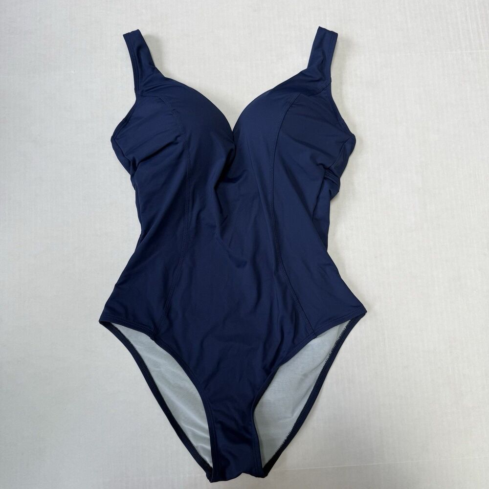 Cupshe Womens One Piece Swimsuit Navy Blue Size L Padded Cups NWT Slim Sculpt
